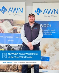 Headshot of Jared Phillips, a finalist for the 2025 NCWSBA Young Wool Broker of the Year Award.